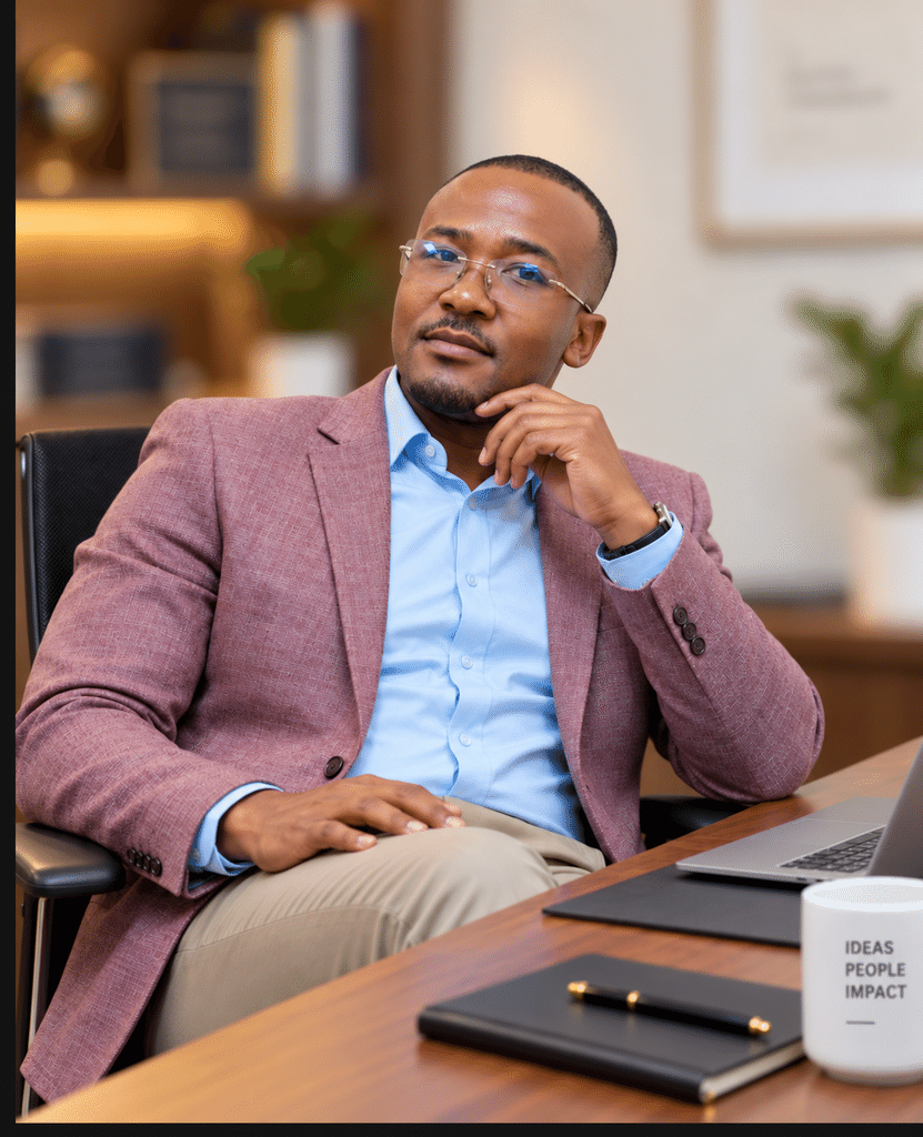 Thoughtful office portrait of Davis Amani.